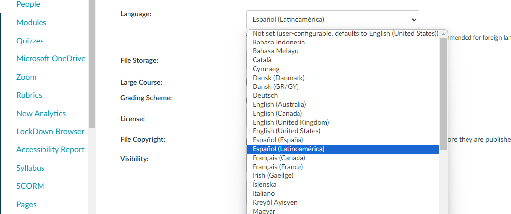 Screenshot canvas settings change language