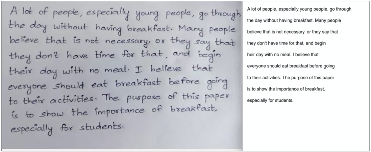 An example of handwritten content that has been converted to text using OCR.